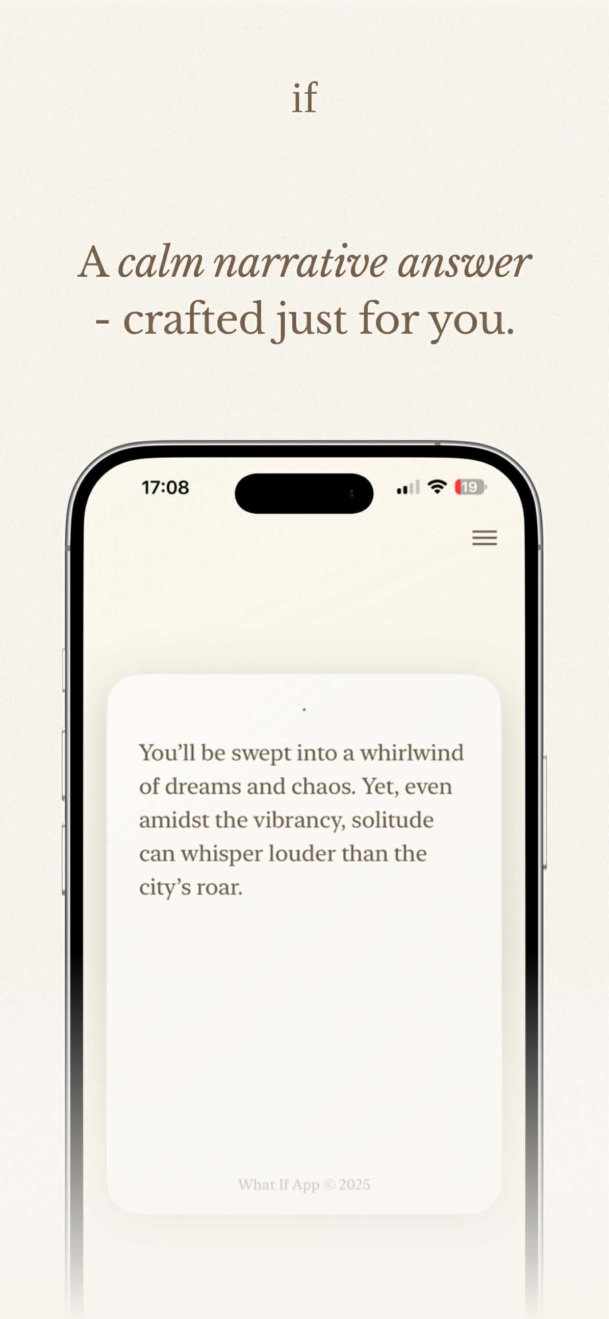 What If app screenshot – narrative answer